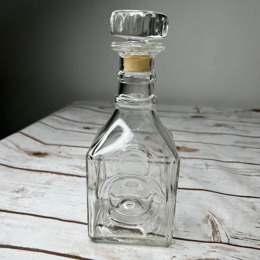 Vintage MCM‎ I.W. Harper Liquor Decanter Clear Glass Square Embossed OS